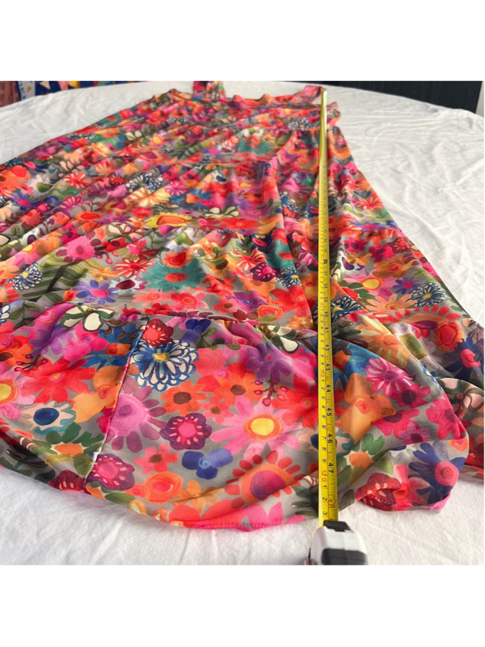 Natural Life Floral Mesh Tiered Maxi Dress Sz M Boho Cottage Rainbow Calico - Picture 8 of 9